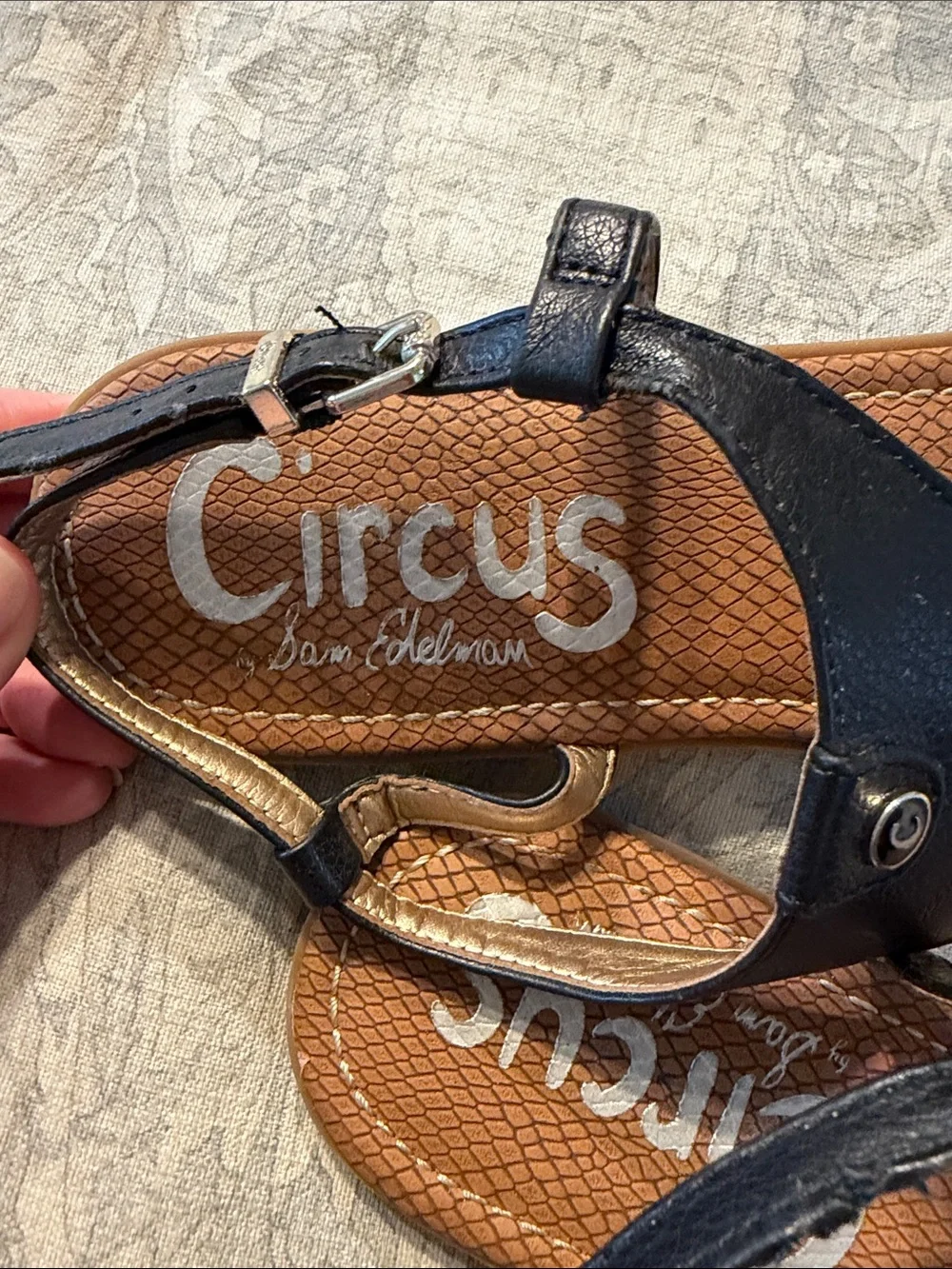 Circus by Sam Edelman Black and Brown T‑Strap Sandals